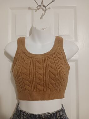 Forever 21 Camel Cable Knit Cropped Tank